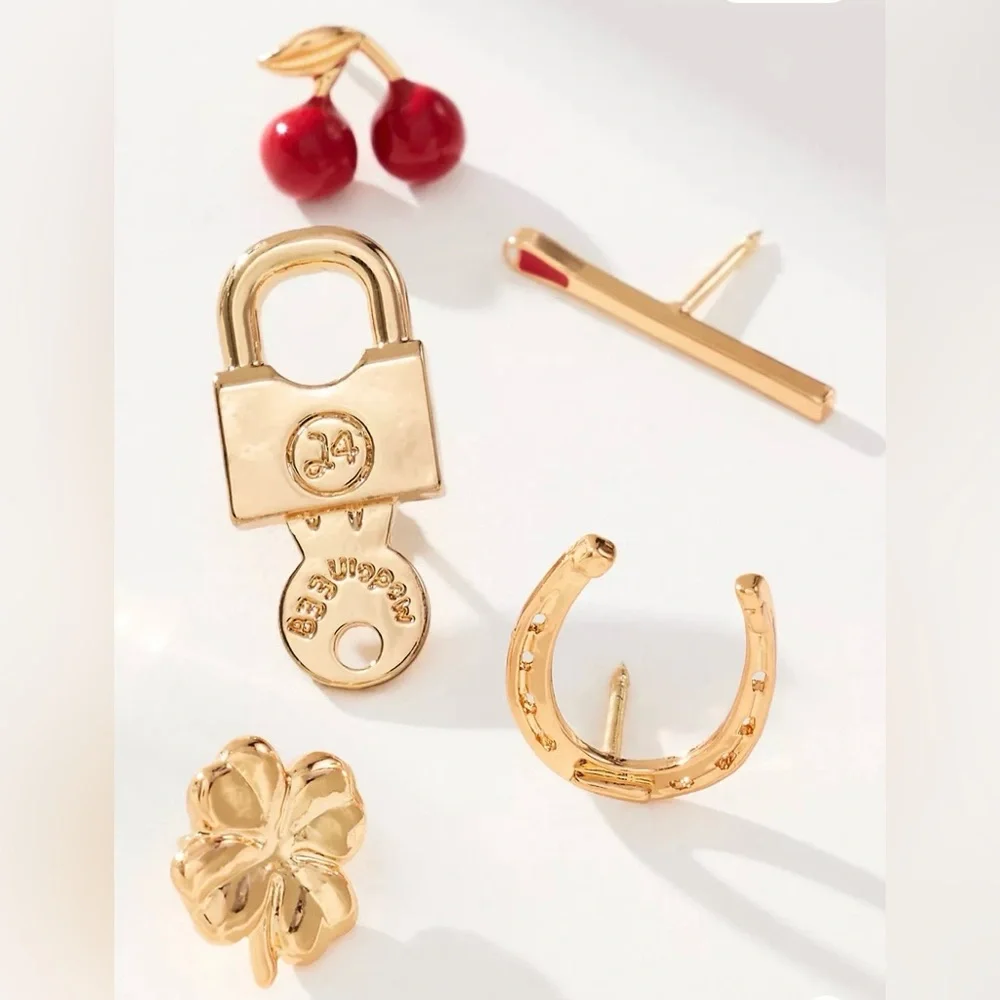 NWT Anthropologie Assorted Mini Brooches Set of 5 🍒🧲🔐🍀